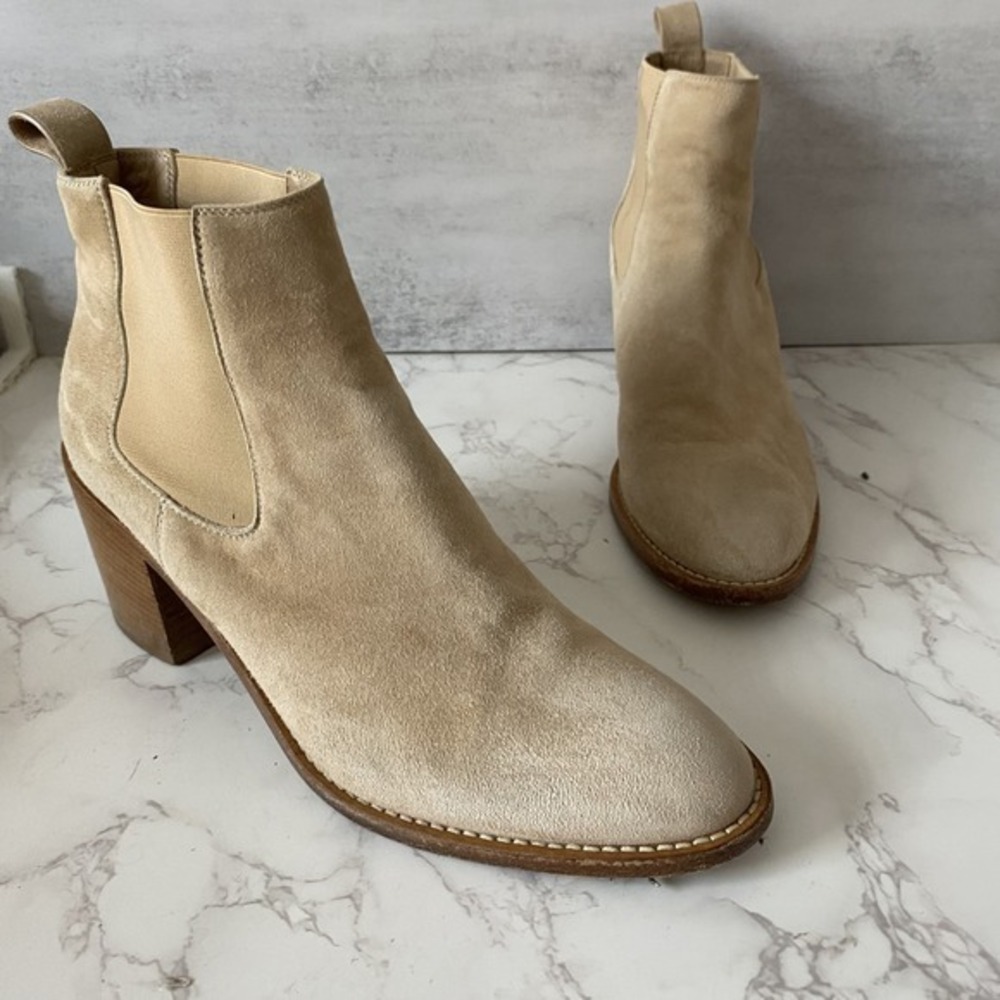 Jenni Kayne Ankle Boots Women Sz 39 (US‎ 9) Beige Suede Almond Toe Mid Heel